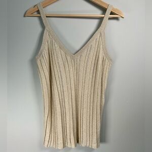 Brunello Cucinelli Linen Shimmer Pleat V-Neck Cami